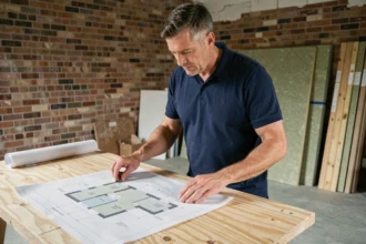 Chef de projet rénovation consultant des plans architecturaux dans une maison en travaux à Lille