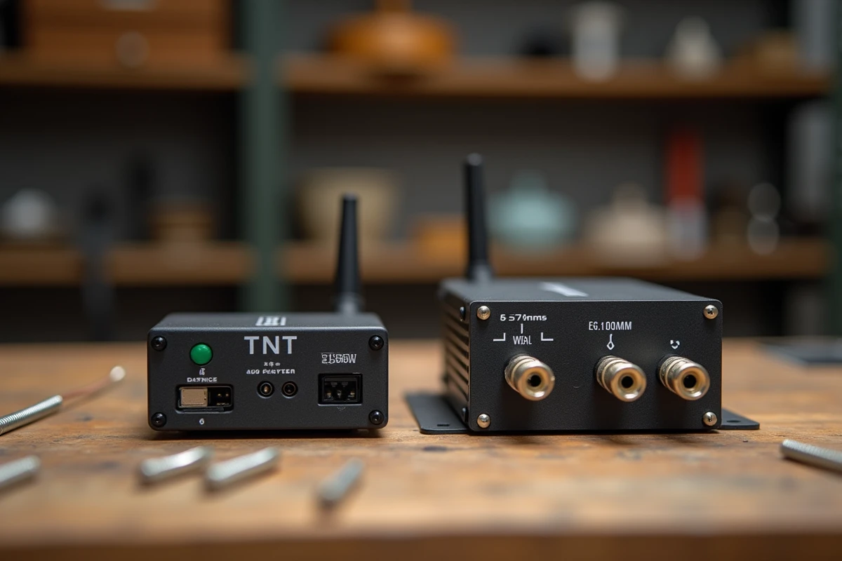 Comparaison entre amplificateur TNT à brancher et modèle à intégrer au mât sur table d'atelier