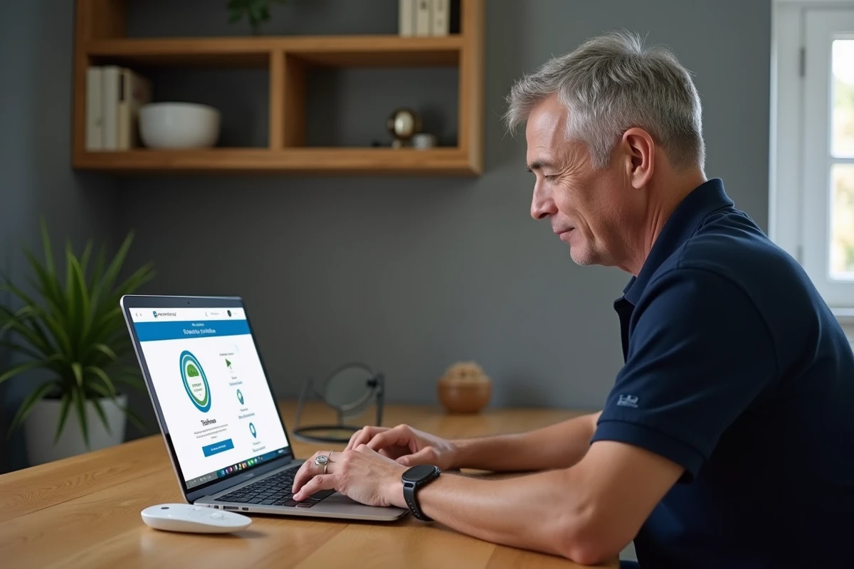 Homme configurant la télécommande Somfy Situo sur l'interface web TaHoma depuis un bureau à domicile