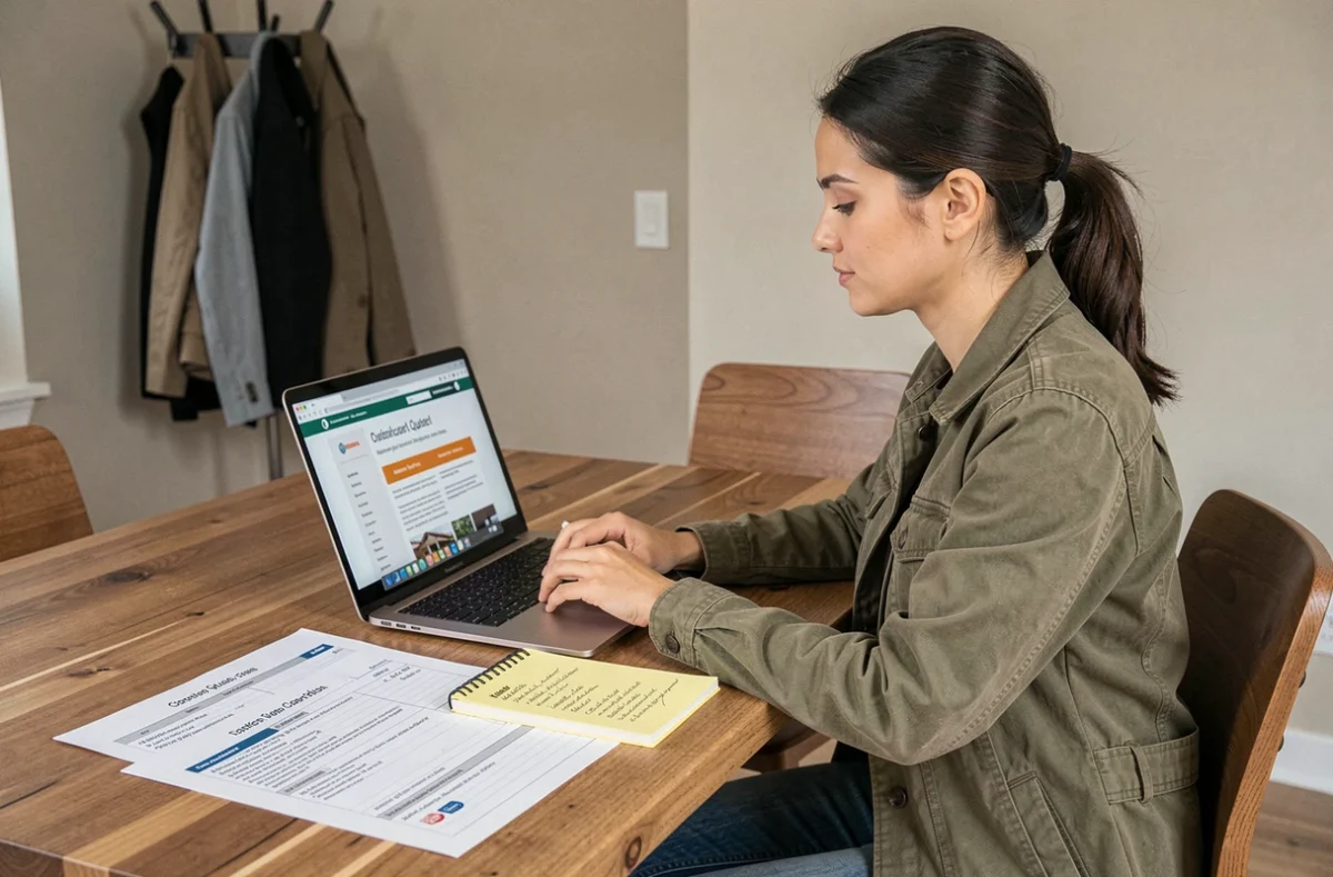 Femme consultant plusieurs devis en ligne pour un premier chantier de rénovation à domicile