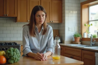 Femme examine une trappe à mouches dans la cuisine