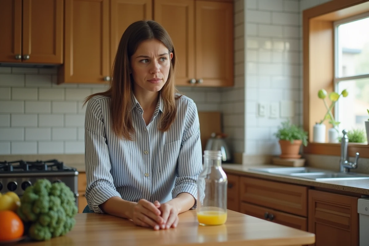 Femme examine une trappe à mouches dans la cuisine