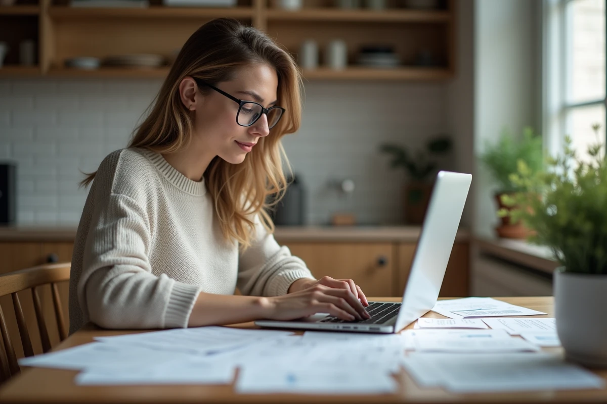 Femme organisée travaillant sur ses papiers à la maison