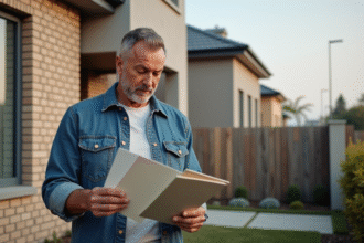 Homme examinant des échantillons de façade extérieure