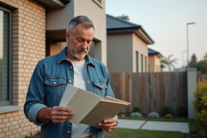 Homme examinant des échantillons de façade extérieure