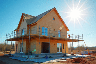 Maison moderne en construction avec isolation écologique