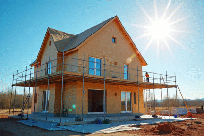 Maison moderne en construction avec isolation écologique