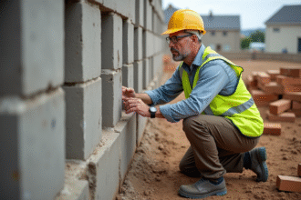 Ouvrier en vestiaire réfléchissant près d'une fondation
