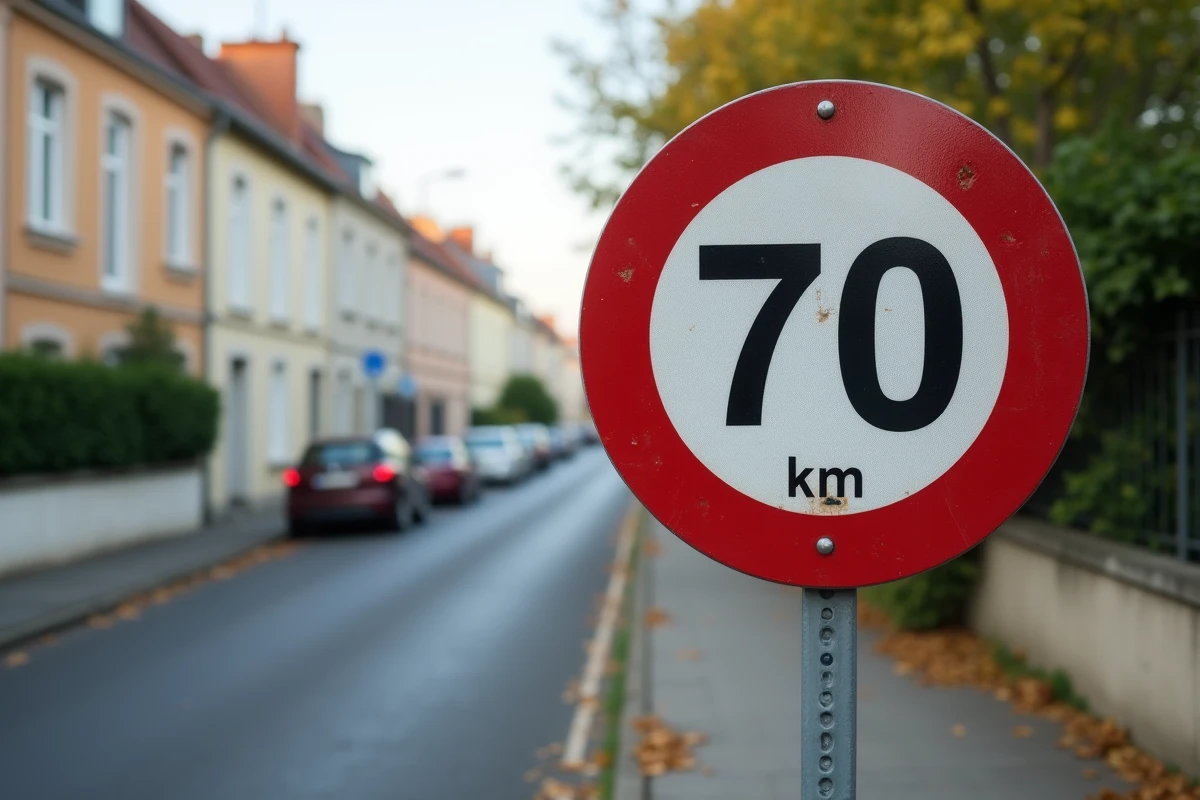 Panneau B33 limitation de vitesse 70 km/h en zone périurbaine en France