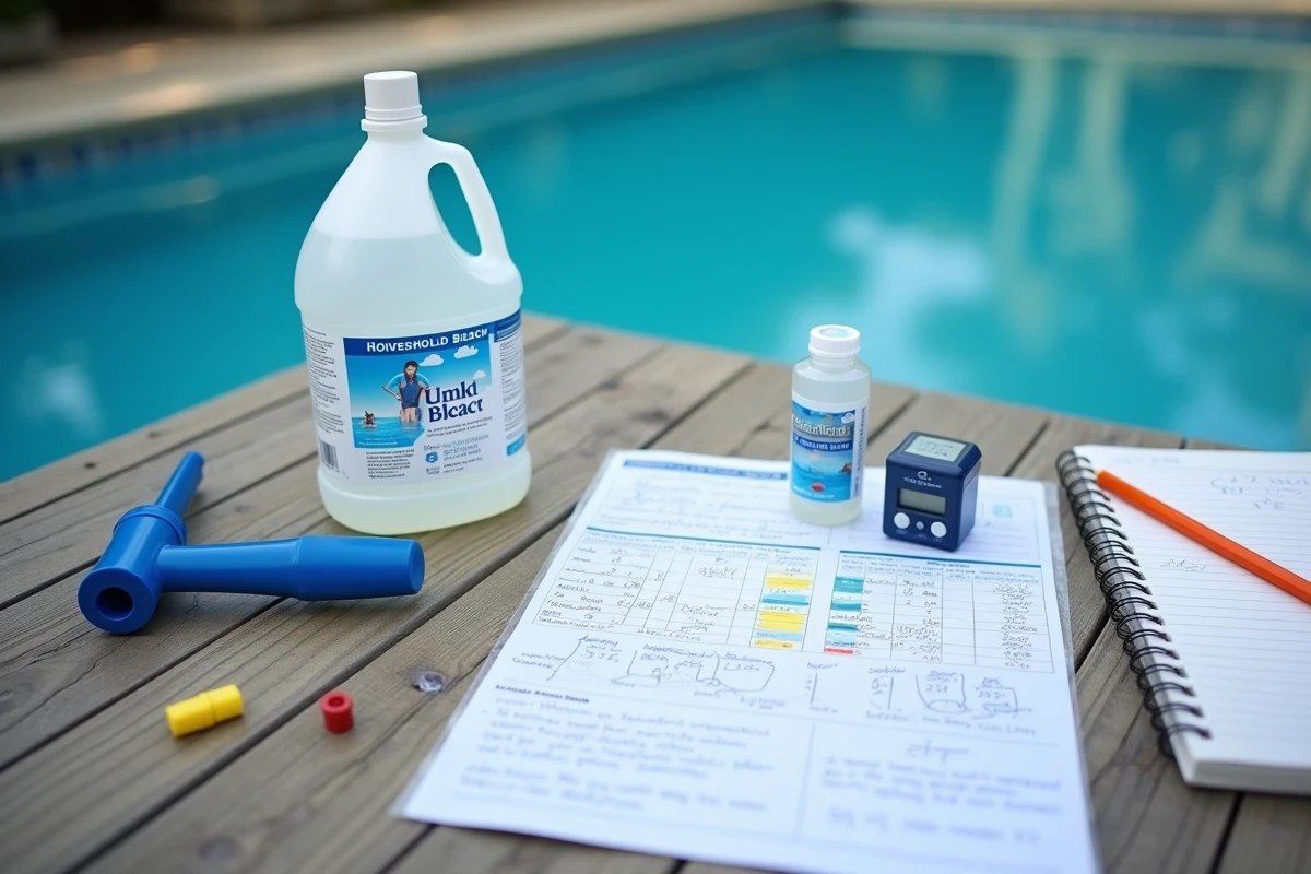 Matériel de dosage de javel pour piscine avec tableau d'entretien et kit de test de l'eau